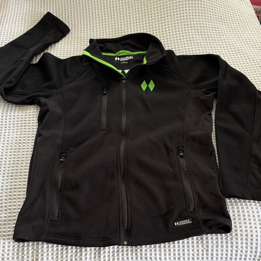 DOUBLE DIAMOND Full Zip Midlayer Jacket Mens L Zip Pockets Black EUC